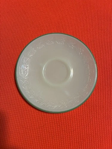 Depression McKee Glass Co. Laurel Pattern Ivory w/Green Trim Saucer - READ BELOW