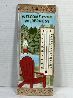 Vintage Ceramic Indoor/Outdoor Wall Thermometer- Welcome To The Wilderness