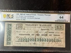 1864 $20 Texas Treasury Warrant Obsolete Civil War Banknote Currency PCGS 64 UNC