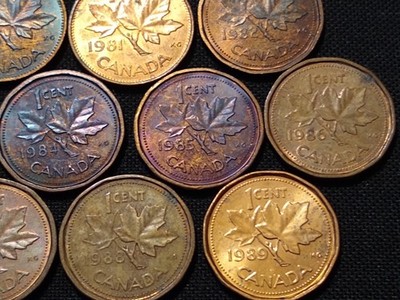 10 different Canada Cents 1/5 roll date set 1980-1989 copper au/bu nice toning