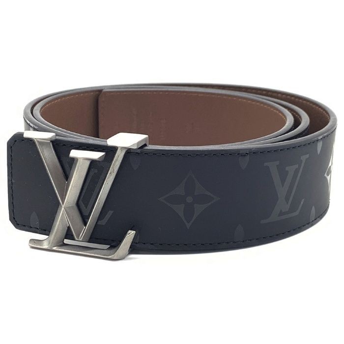 Louis Vuitton Leather LV Pyramid Buckle Initial 40mm Black Brown Size 90/36 belt