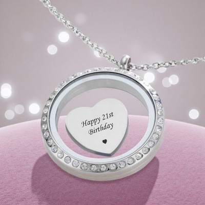 21. Geburtstag Medaillon Halskette, graviert schwebendes Herz Charm, Geschenk für 21 Jahre