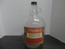 HUNTER'S VANILLE SODA FONTAINE SIROP CRUCHE VERRE TRANSPARENT PAPIER ÉTIQUETTE 1 GAL.