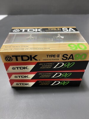 TDK SA 90 (1)+ TDK D90 (x3)Lot of 4 vintage sealed blank Audio Cassettes
