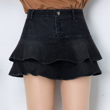 Gonna Denim A Sirena Donne Short Culotte Mini Alta Vita Casual Volant Estate