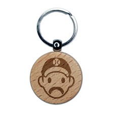 Athlete Baseball Man Icon Engraved Wood Round Keychain Tag Charm