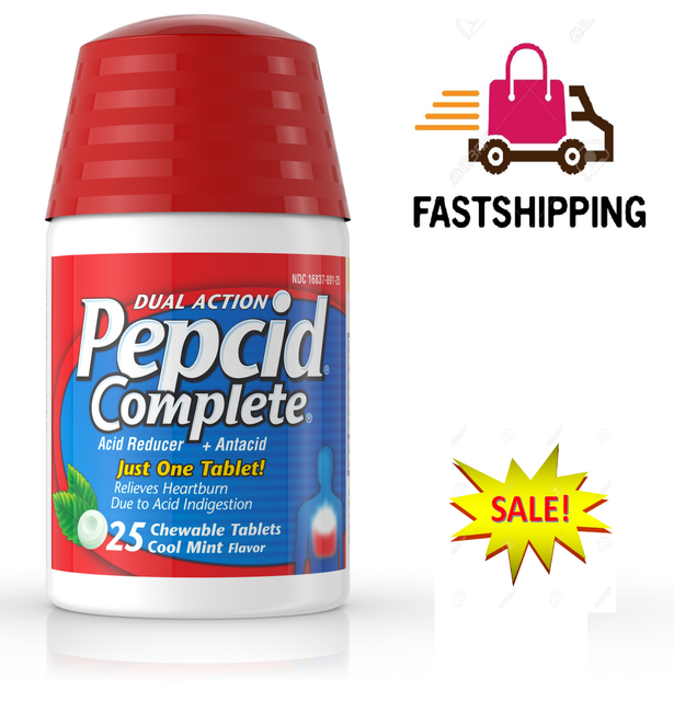 PEPCID COMPLETE Antacid Famotidine Acid Reducer 25 Ct CHEWABLE Tabs Cool Mint eBay