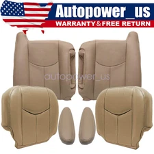 For 03-06 GMC Sierra Driver & Passenger Bottom & Top Leather Seat Cover Med Tan