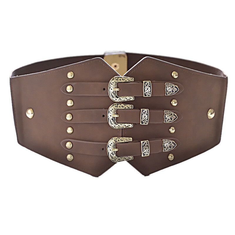 Vintage Wide Elastic Belt with Studs & Buckle - Stretchy Faux Leather Waist Belt Wide Vintage Buckle Belt- Faux Leather Elastic Women Fashion  main image 3