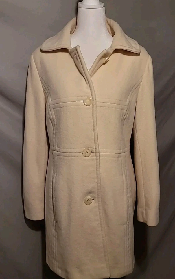 Chaquetón Anne Klein grande marfil mezcla de lana de un solo pecho Foto 3 de 4