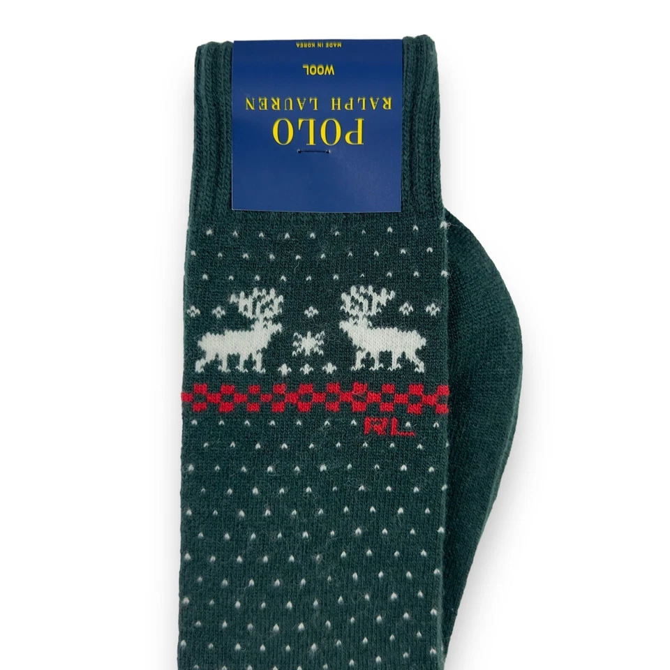 Calcetines Polo Ralph Lauren Mezcla Lana Para Hombre Grandes 10-13 Cazador Verde Rojo Alce Dúo Foto 4 de 4