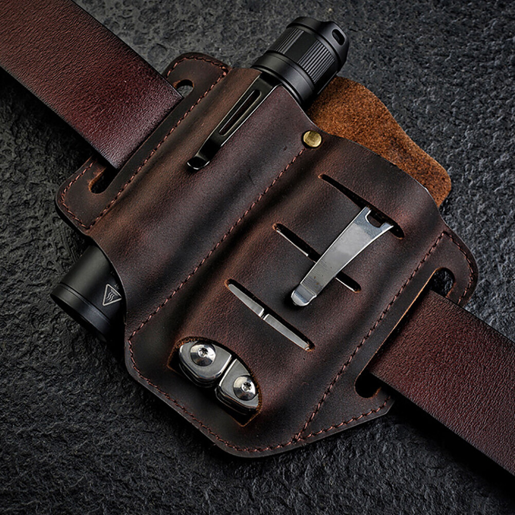 Multitool Flashlight Sheath Belt Leather EDC Pocket Organizer Pen
