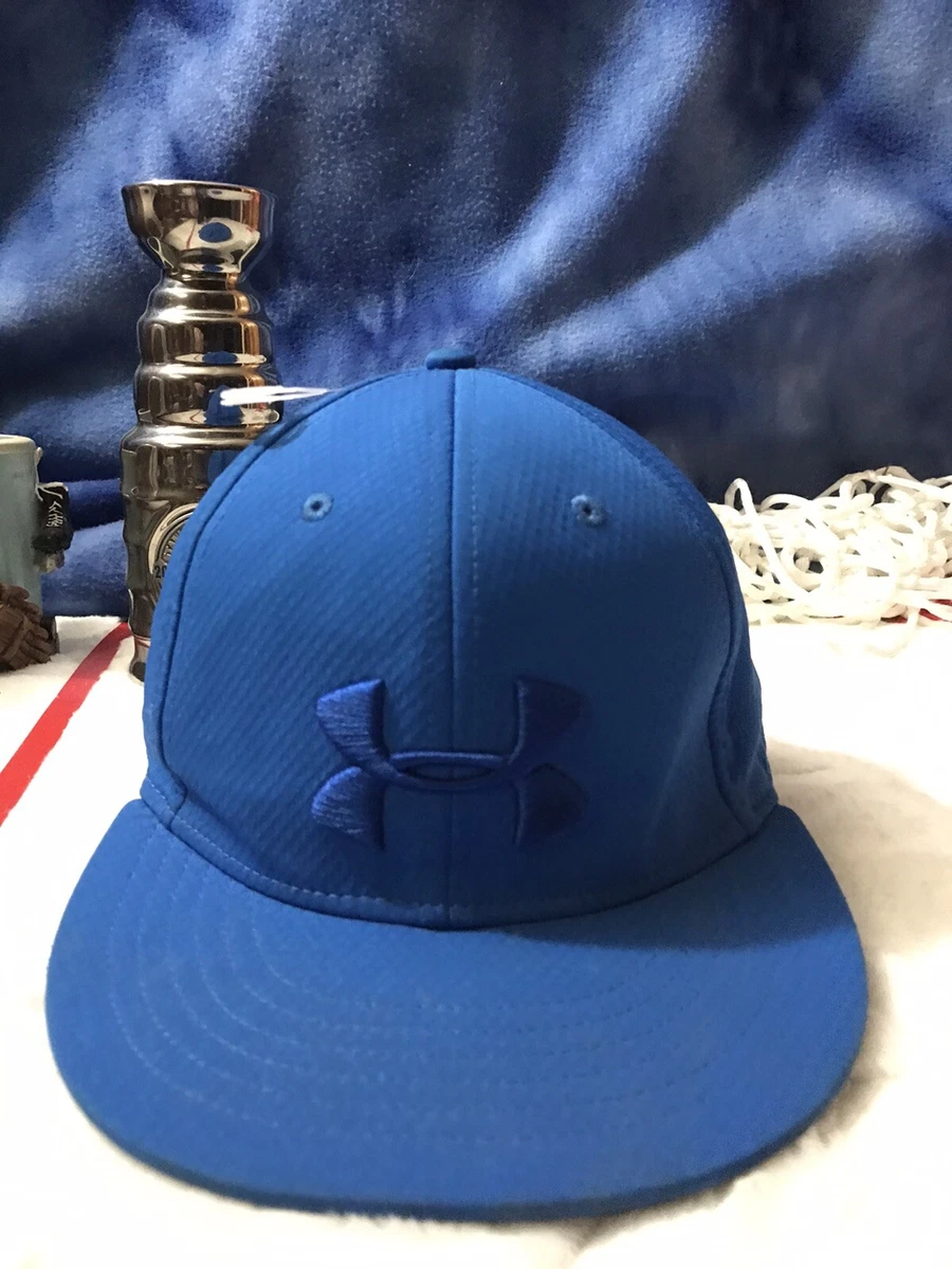 UA Under Armour Hat Armor Blue Medium Large Flex fit Fitted Cap flat rim H22