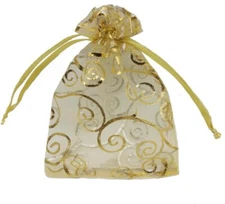 100Pcs Sheer Organza Favor Bags for Wedding Baby Shower Rattan Print Gift Bags S