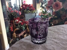 AJKA  MASALA Crystal  Old Fashioned Glass Purple Cut to Clear 3 7/8" Germany