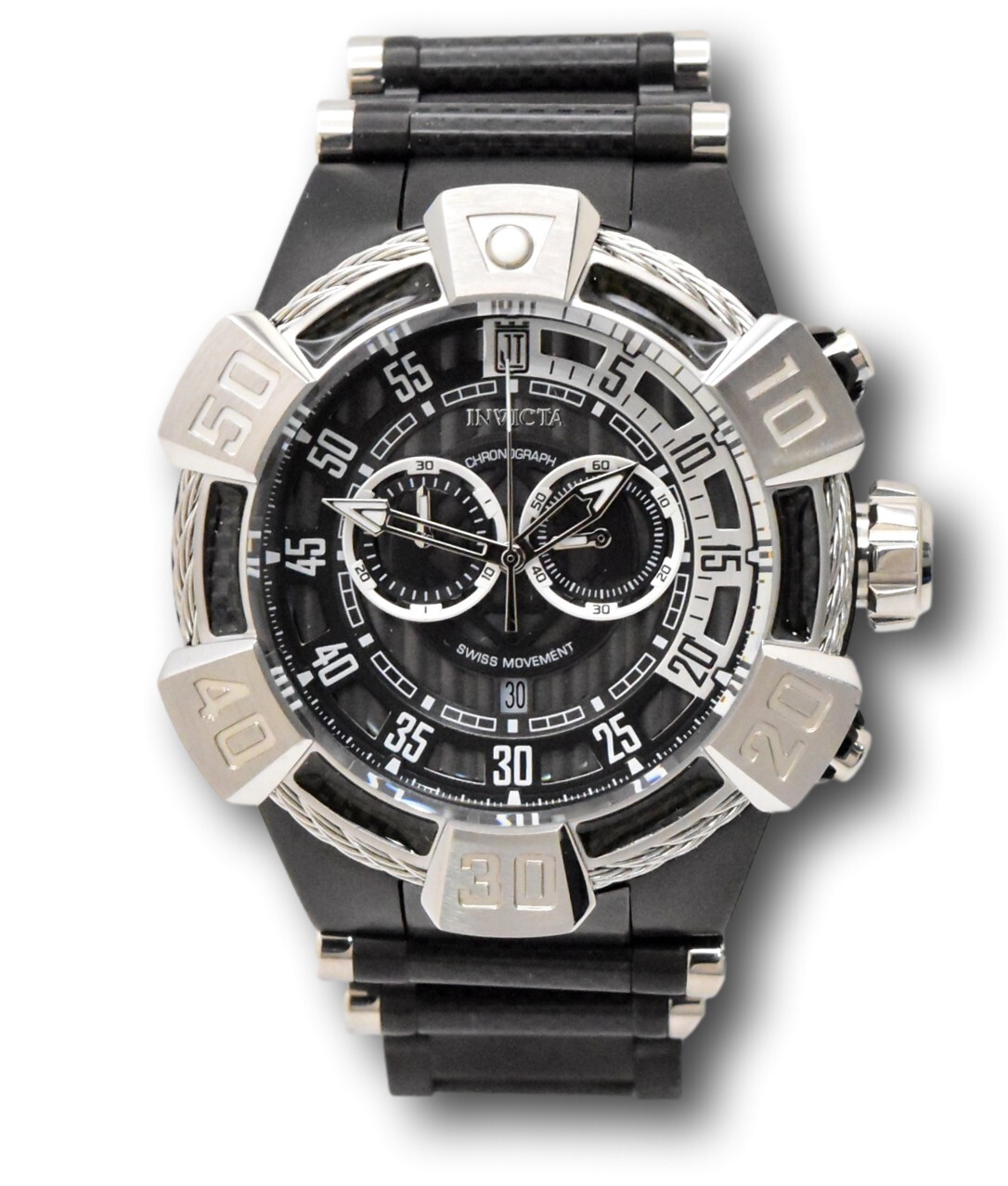 Invicta JT Men's 52mm Black & Silver Ronda Swiss Quartz Chrono Watch 32830