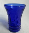VINTAGE COBALT BLUE GLASS SMALL TUMBLER EMBOSSED FEATHER DESIGN — photo 1