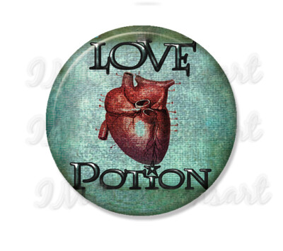 Love Potion Gothic Heart Halloween Handpressed Mirror, Magnet or Pin 2.25''