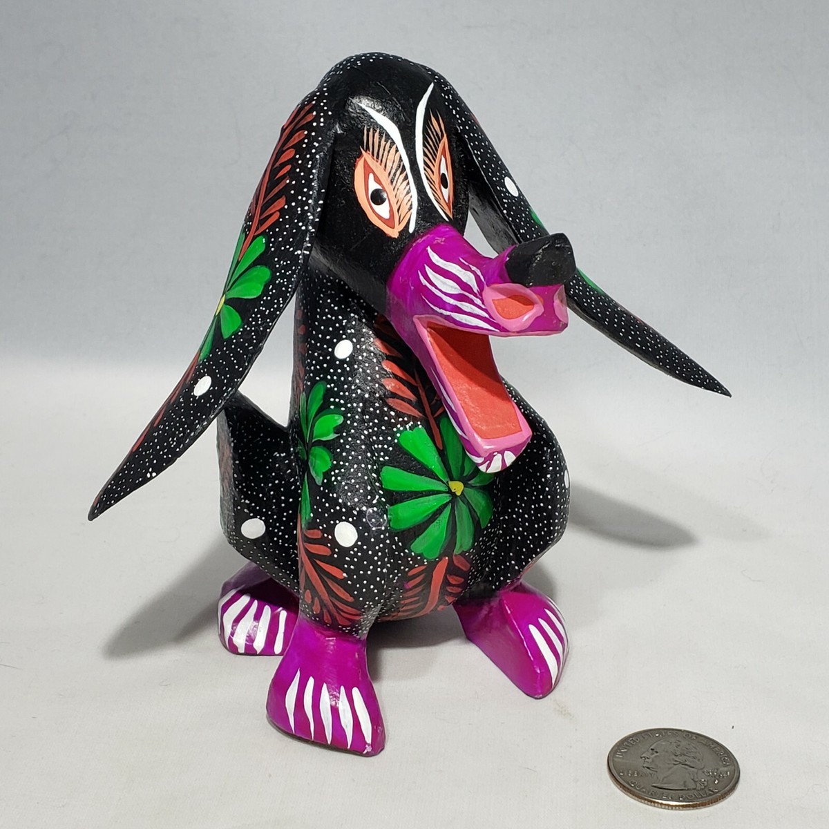 Elpidio Fabian Tilcajete Oaxaca Folk Art Wood Carved Floral
