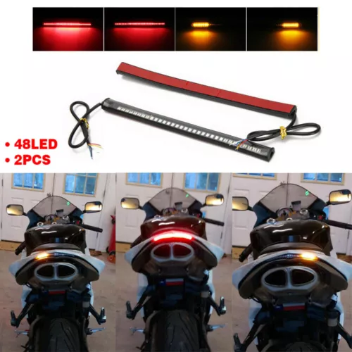 2x Motorcycle Flexible LED 48 Strip Light Tail Integrated Brake Stop Turn Signal