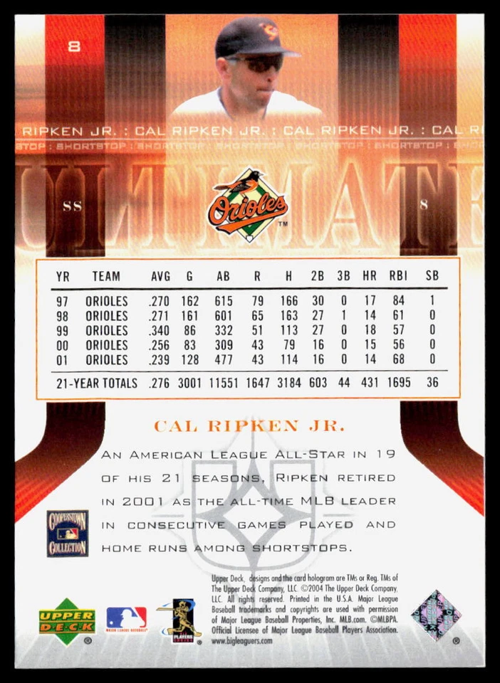 Cal Ripken Jr. 2004 Upper Deck Ultimate Collection #8        SN675 - Image 2 of 2