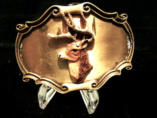 Vintage 1978 Raintree 3D Deer Belt Buckle Enameled