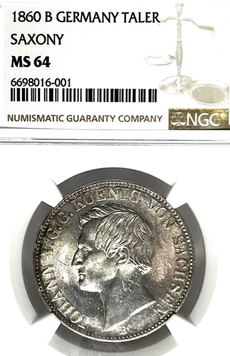 German States Saxony 1860 B Taler Coin Thaler NGC MS 64 VZ/STG VEREINSTALER UNC