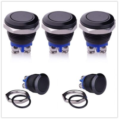 Black 16mm Momentary Push Button Starter Switch Stainless Steel Metal