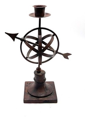 Rustic Metal Armillary Sphere Candle Holder Arrow Orb Tabletop Sculpture Statue