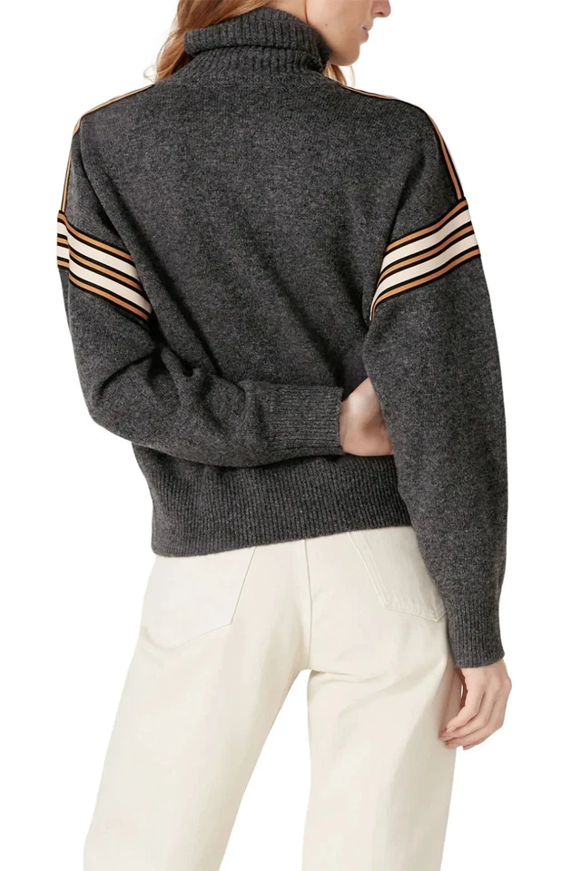 SANDRO Women's Wynn Striped Trim Turtleneck Sweater jumper Grey Size 2 medium - Image 3 of 4
