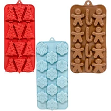 Set of 3 Holiday Christmas Shaped Silicone Ice Cube Soap Making Trays/Molds -...