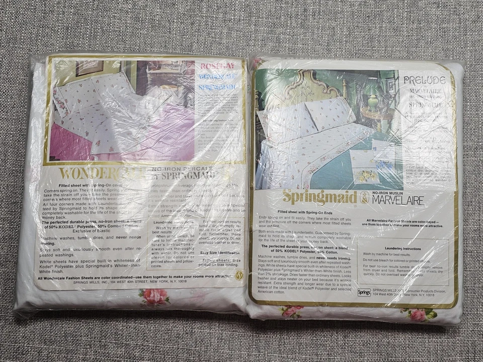 Conjunto de Lençóis Gêmeos Springmaid Vintage Wondercale Rosegay Sem Ferro Floral EUA 50/50 - Imagem 2 de 4