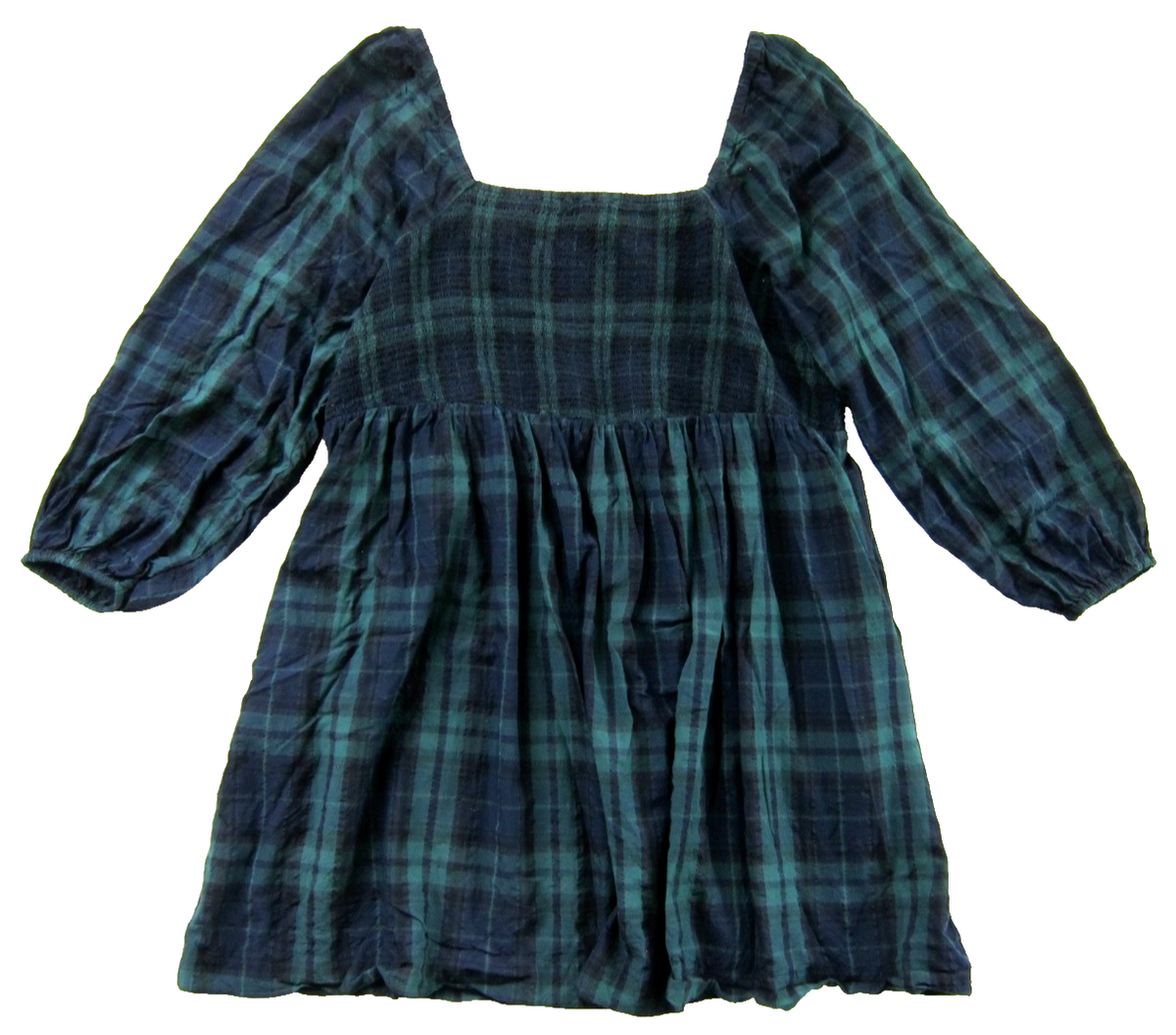 Old Navy Blue Green Plaid Checkered Long Sleeve Pocket Smock Dress XXL