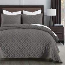 HORIMOTE HOME Quilt Set Queen Size Grey, Full/Queen 90" x 96" , Dark Grey 2