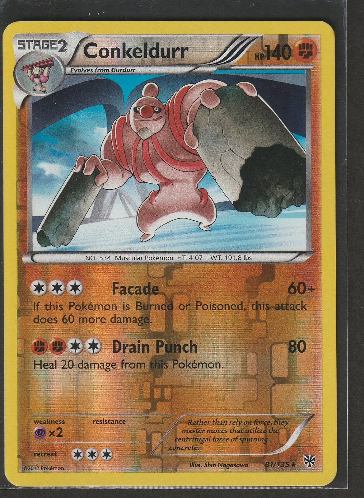 Pokémon TCG - Conkeldurr 81/135 - Reverse Holo Rare - B&W Plasma Storm *NM/LP