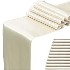 10 Pack 12x108 Inches Ivory Satin Table Runner for Party Wedding Birthday