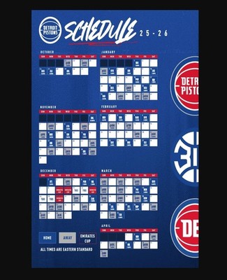 Detroit Pistons 2025-2026 Full Schedule Poster