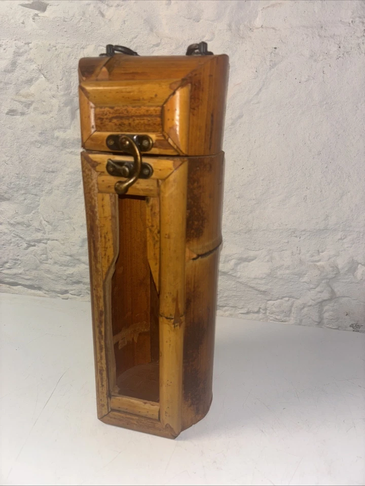 Portabotellas de vino de madera de bambú vintage vitrina bolsa 14,5" tapa con cierre Foto 4 de 4