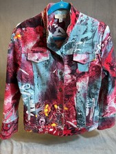 St. John Sport Marie Gray Button Up Wearable Art Jacket Asian Graffiti  USA M
