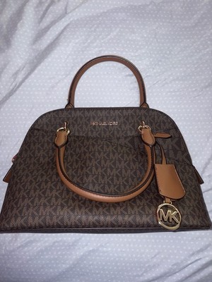 Michael Kors Brown Monogram Dome Satchel Zip Bag w/ Detachable Crossbody Strap