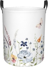 Summer Floral Print Laundry Basket, Colored Flowers Dirty Clothes Laundry Hamper