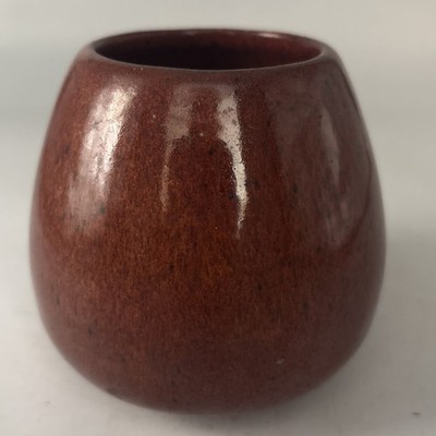 Studio Art Pottery Vase Spherical Red Mottle Boule Form Oxblood Volcano Glaze