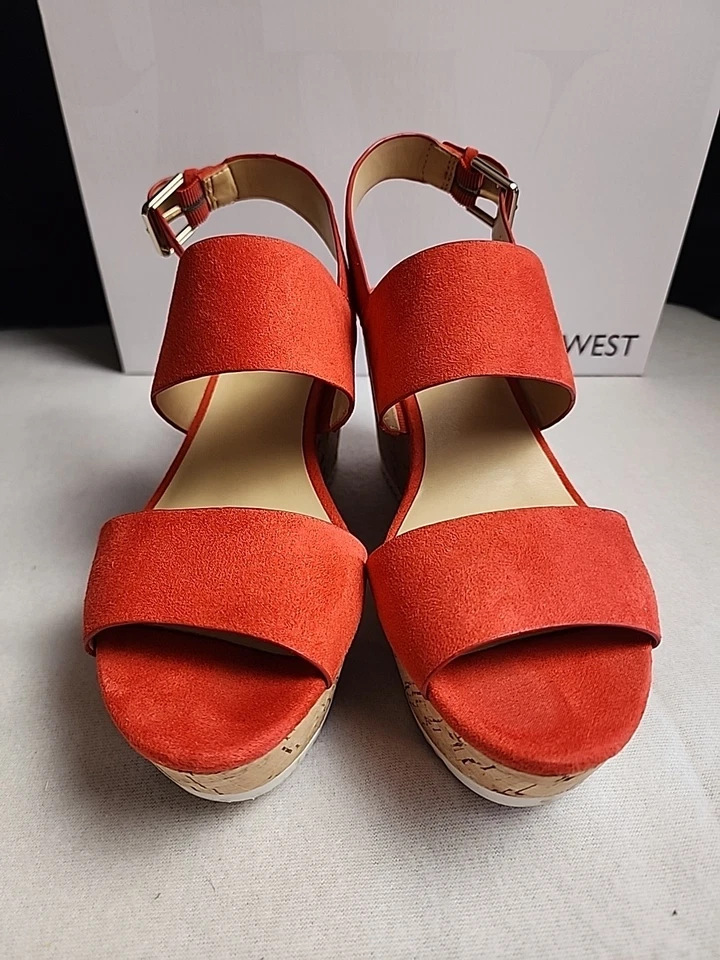 Sandalias Nine West "Dina 2" para mujer talla 6,5 M tela roja sandalias de cuña prioridad Foto 2 de 4