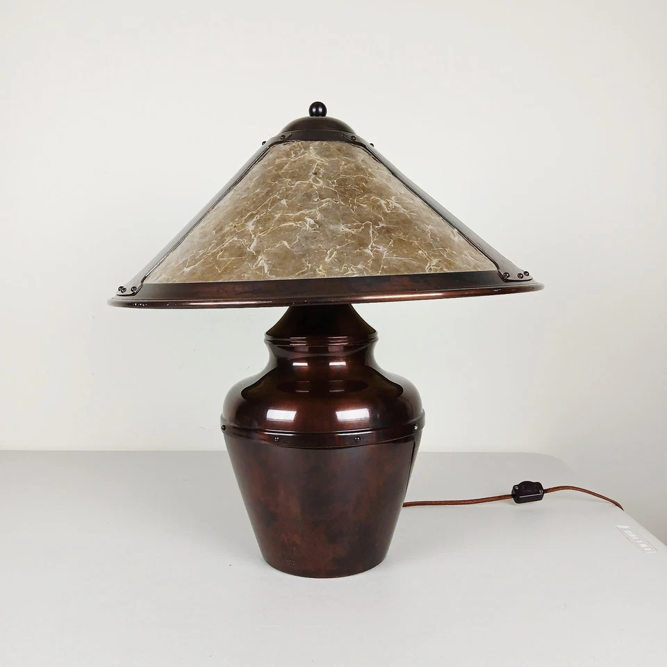 Vintage Copper Mission Arts & Crafts Table Lamp w Mica Shade Baker Knapp & Tubbs - Image 2 of 4