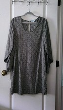 Escapada Living Womens Knee Length Dress Bell Open Sleeve Black White Rayon Sz S