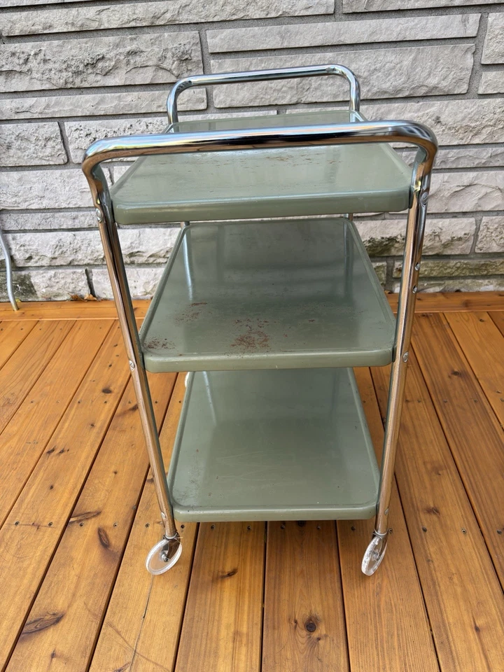 Vintage COSCO Mid Century AVACODO Metal 3 Tier Rolling Kitchen Utility Cart - Image 3 of 4
