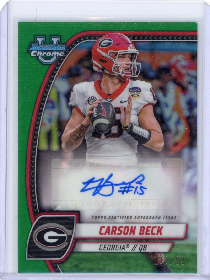 Carson Beck 2024 Bowman U Chrome Prospect Green Refractor Auto /99