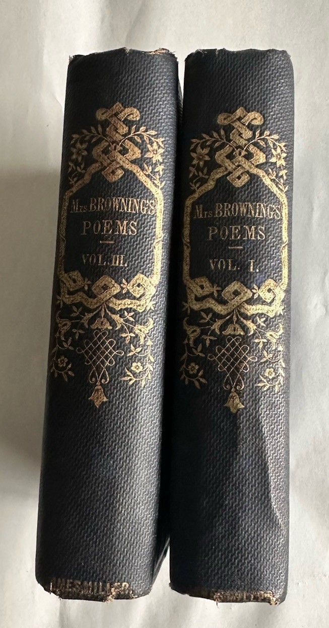 Antique 2 Mrs Browning Poems Vol 1&3 HC 1864 Gilded Eg Pocket Size 19th Century
