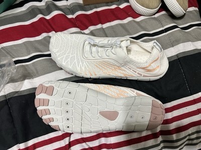 White Peach Geometric Athletic Sneakers Lace Up Low Top Breathable Summer