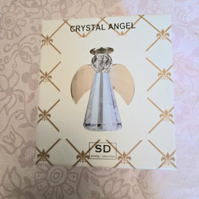 Simon Designs Crystal Blue Amber Angel Paperweight Glass Figurine New